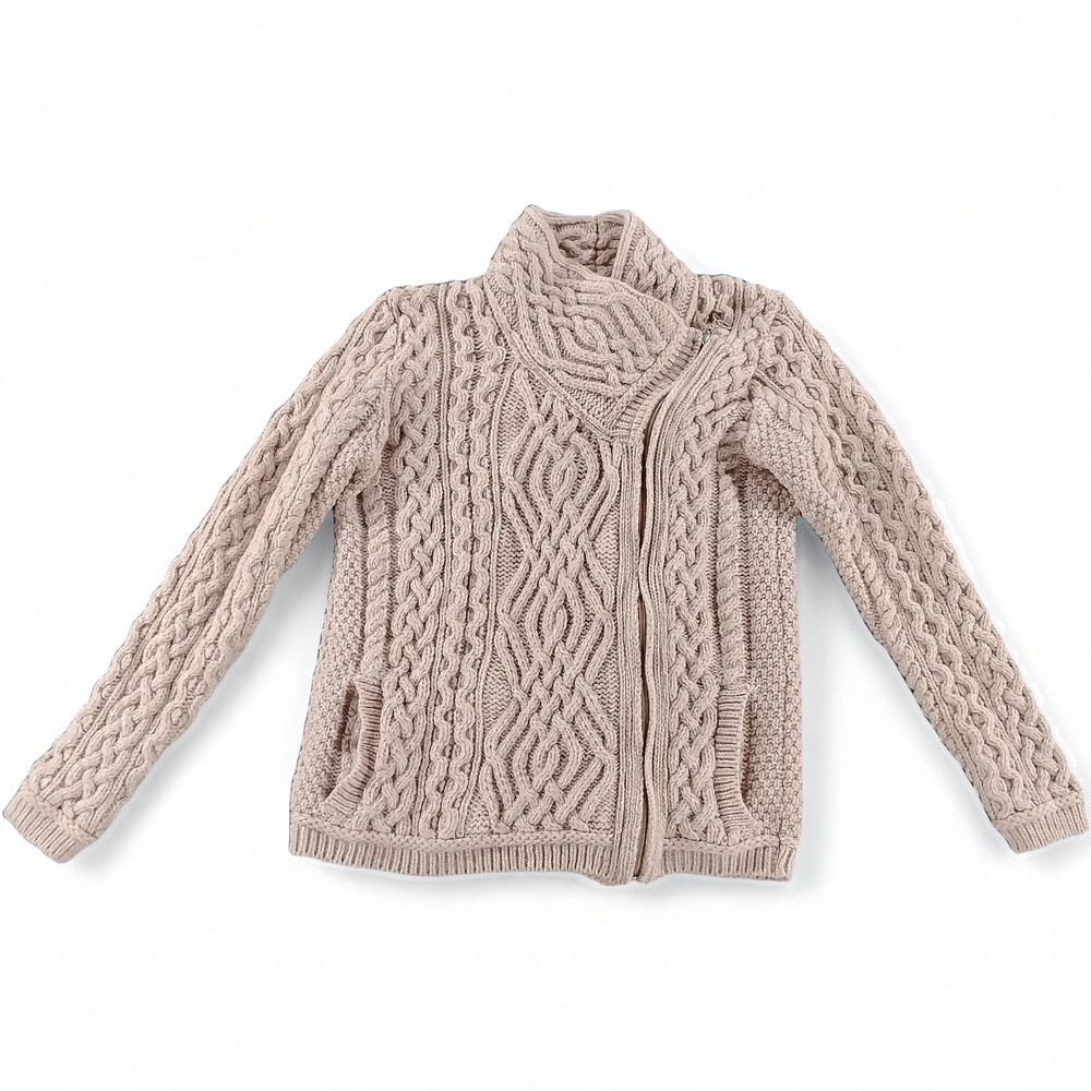 Aran Sweater Market Cable Knit Cardigan Size XS Merino Wool Minimalist Preppy